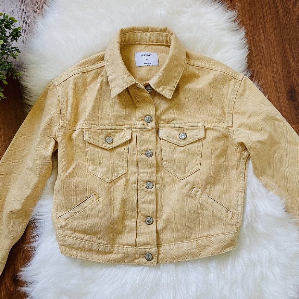 Old Navy Cropped Denim Jacket - Yellow Khaki Boho